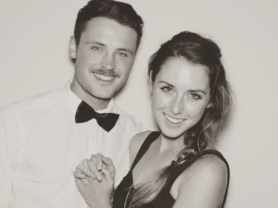 Dylan Efron is on a white shirt and a bow tie and Courtney King is on a black dress.